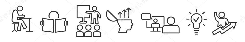 symbol and sign of training and further education - vector icon collection on white backround
