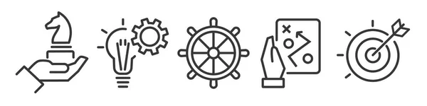Контурні Символи Ознаки Ділових Таких Стратегія Ідеї Управління Варіанти Творчості — стоковий вектор
