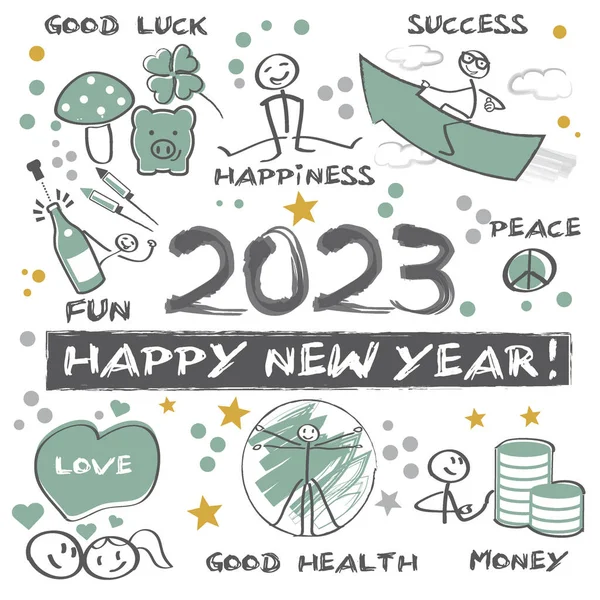 Παραμονή Πρωτοχρονιάς 2023 Ευτυχισμένο Νέο Έτος 2023 Εικονογράφηση Διάνυσμα — Διανυσματικό Αρχείο