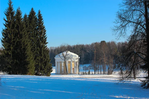 Tempel av vänskap i pavlovsky park på vintern. Stockbild