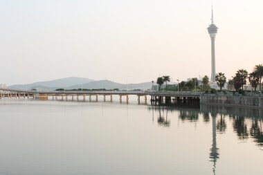 Günbatımı ile Makao kule görmek Macau