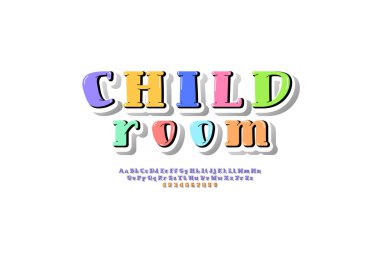 Çocukların şakacı yazı tipi, çizgi film tarzında alfabe, yuvarlak ve küçük Latince harfler A 'dan Z' ye ve Arap rakamları 0 'dan 9' a, vektör illüstrasyonu 10EPS