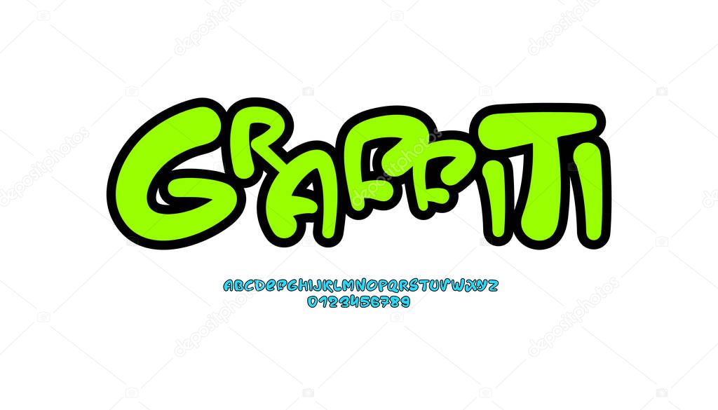 Neon cursive font, handwritten script alphabet, calligraphy cursive typeface, hand drawn typeface in green graffiti style, vector illustration 10EPS