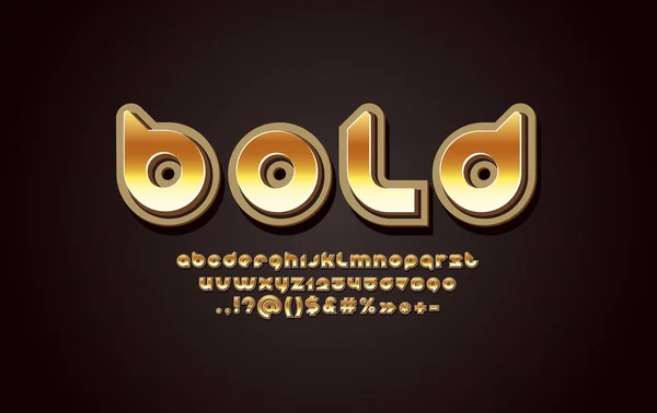 3D gold metal font, metallic rounded golden alphabet, letters A, B, C, D, E, F, G, H, I, J, K, L, M, N, O, P, Q, R, S, T, U, V, W, X, Y, Z and numbers 0, 1, 2, 3, 4, 5, 6, 7, 8, 9 — Vetor de Stock