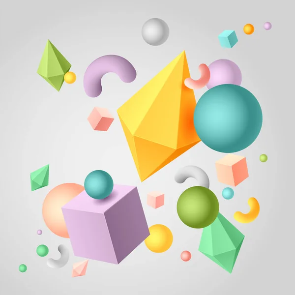 多色几何图形立体立方体、菱形、方块、球、矢量图解10EPS图像的抽象背景 — 图库矢量图片