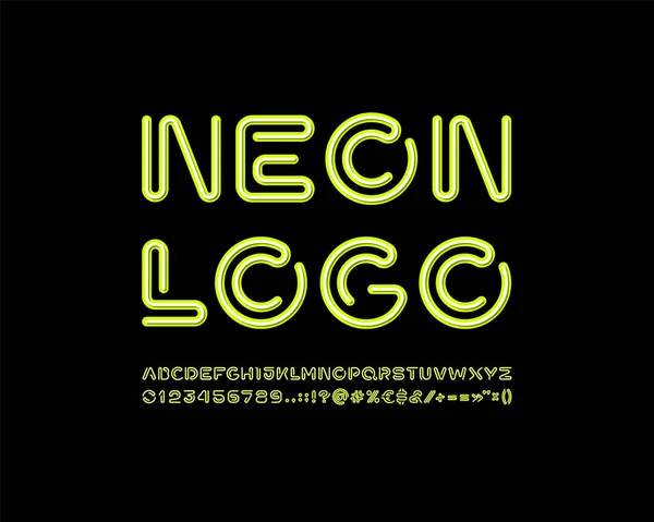 Fonte neon na moda, alfabeto moderno de linha arredondada segmento grosso, letras latinas maiúsculas e números — Vetor de Stock