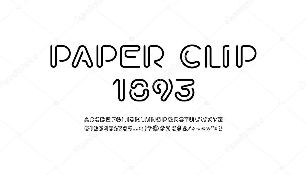 Paper clip alphabet, trendy font from thin segment rounded line, letters and numbers made in the line style, vector illustration 10EPS