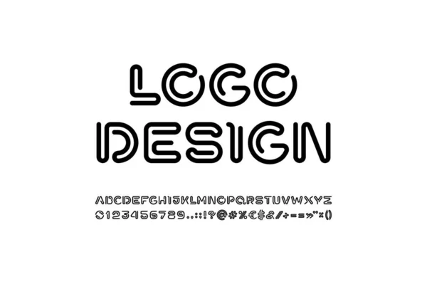 数字风格的字母表，浓密的扇形圆形线条的时髦字体，最小的技术风格的字母和数字及标点符号，矢量插图10EPS — 图库矢量图片