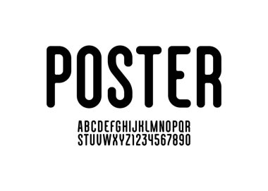 Yoğunlaştırılmış siyah yazı tipi, yuvarlanmış yüksek alfabe, modern harfler ve sayılar