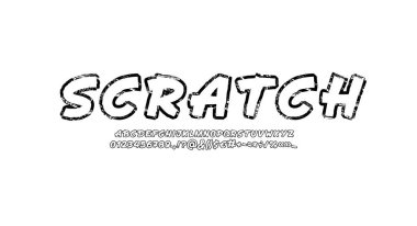 El fırçası, eski püskü yazı tipi, betik kaba alfabe, ana hatlar biçimi, harfler ve sayılar şeklinde el yazısı grunge