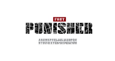 Grunge vintage yazı tipi, harf baskısı ile aşınmış kaba dokuya sahip büyük alfabe.