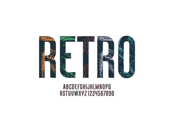 Grunge vintage font, retro alphabet with a letterpress rough texture, vector illustration 10EPS — ストックベクタ