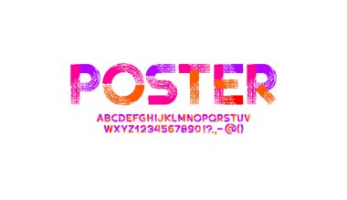 Sert doku alfabesi, grunge renkli fırça yazı tipi, vektör illüstrasyonu 10EPS