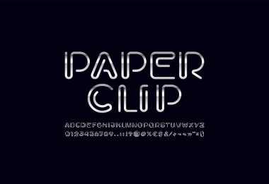 Gümüş alfabe, kalın segment yuvarlak çizgi krom yazı tipi, metalik teknoloji tarzı harfler ve sayılar ve noktalama işaretleri
