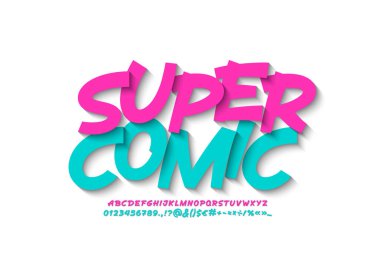 Çizgi roman yazı tipi, betik alfabesi, el yazısı el yazısı yazı tipi, çizgi roman stili, vektör illüstrasyonu 10EPS