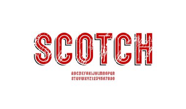 Eski yazı tipi, eski alfabe, yıpranmış harf ve sayılar, vektör illüstrasyonu 10EPS