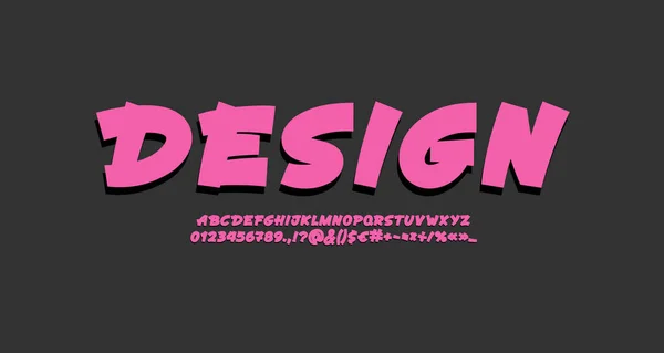 Caratteri rosa scritti a mano, alfabeto script, caratteri tipografici disegnati a mano in stile fumetti — Vettoriale Stock