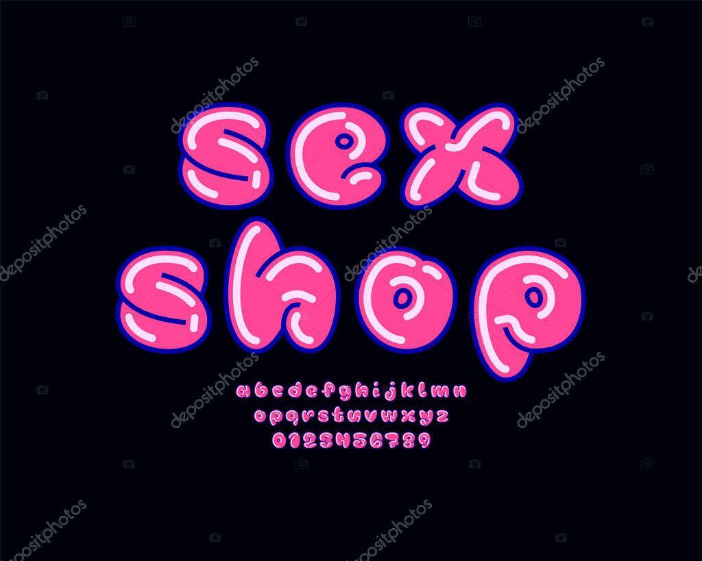 Comic pink font, trendy alphabet in the cartoon style, letters and numbers, vector illustration 10EPS