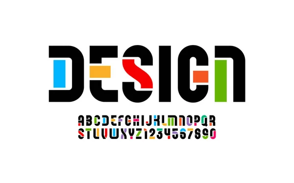 Futuristic Original Font Sci Display Stencil Alphabet Modern Multi Colored — Stock Vector