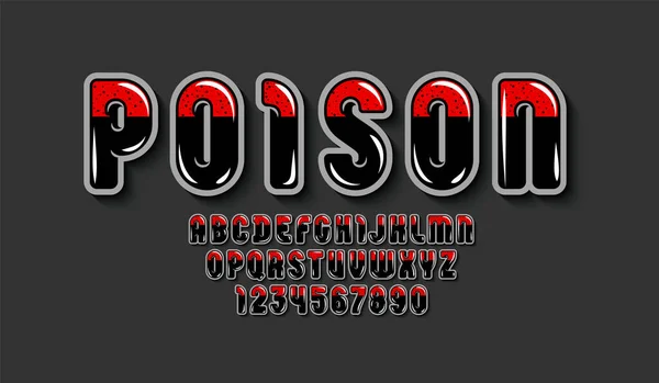 Dark Glossy Font Alphabet Cartoon Style Rounded Letters Numbers Vector — 스톡 벡터