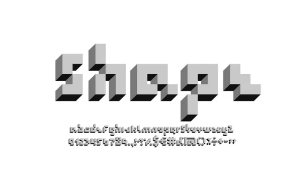 Pixel Font Dark Gray Alphabet Letters Number Set Made Volume — Archivo Imágenes Vectoriales