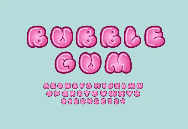 Pink Font Comic Alphabet Cartoon Style Uppercase Letters Numbers Vector — Stockvektor