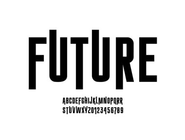 Tasarımlarınız için yoğunlaştırılmış yazı tipi, dar alfabe, modern harfler ve numaralar: logo, film afişi, sinema posteri, başlık, başlık, başlık, vektör illüstrasyonu 10EPS