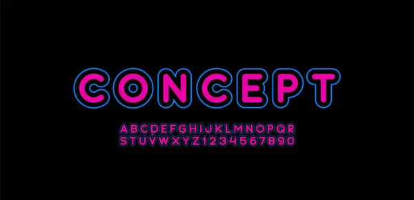 Font Bright Alphabet Neon Letters Numbers — Vettoriale Stock