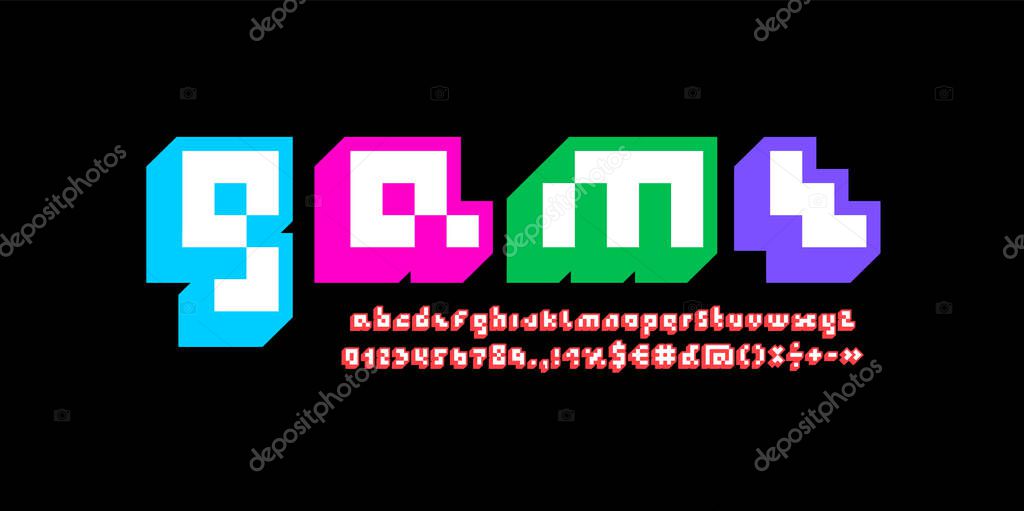 3D font, geometric alphabet, letters and number, vector illustration 10eps
