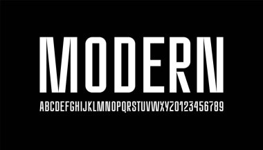 Yoğunlaştırılmış yazı tipi, dar alfabe, harfler ve sayılar, vektör illüstrasyonu 10EPS