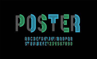 Modern font, trendy alphabet, letters and numbers made of lines and pieces, vector illustration 10EPS