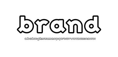 Dijital siyah yazı tipi, yuvarlak modern alfabe, A 'dan Z' ye moda kalın harfler ve 0 'dan 9' a rakamlar, vektör illüstrasyonu 10EPS