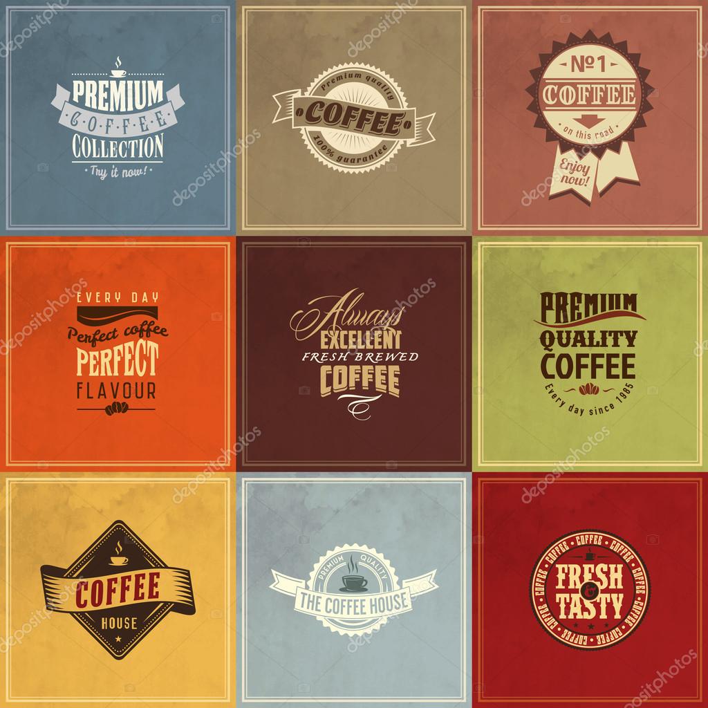 Set of vintage retro coffee badges and labels
