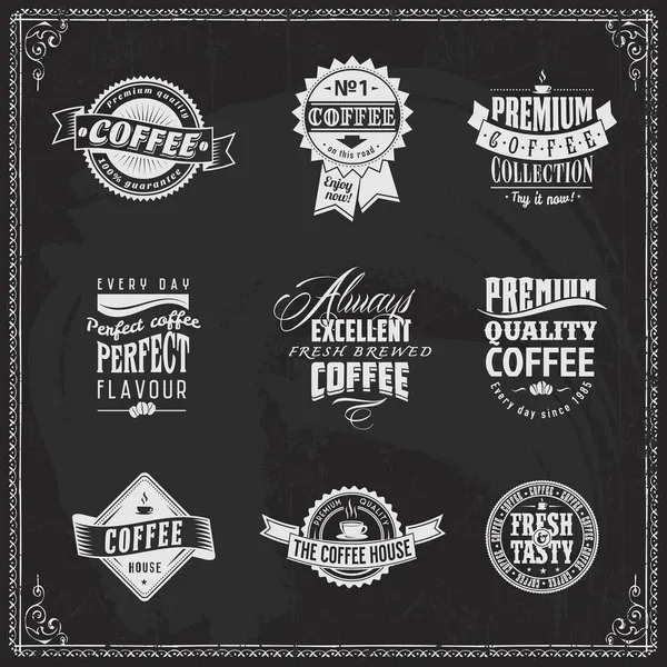 Set of coffee shop sketches and text symbols — Stock Vector