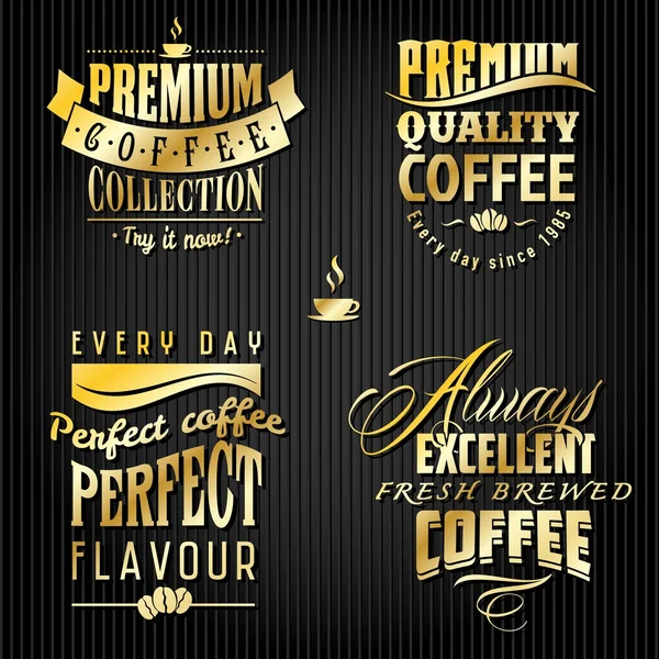 Set of golden vintage retro coffee badges and labels — Stock Vector