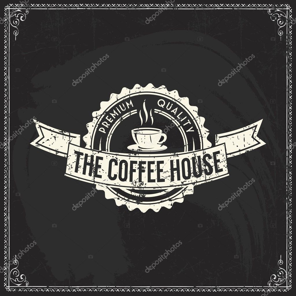 Coffee shop sketches and text symbols on a chalkboard