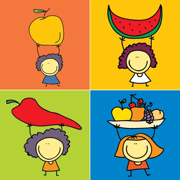 Little girl and fruits — Stock Vector