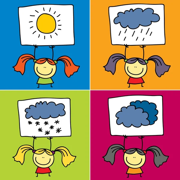 Little girl and weather sign — Stock Vector