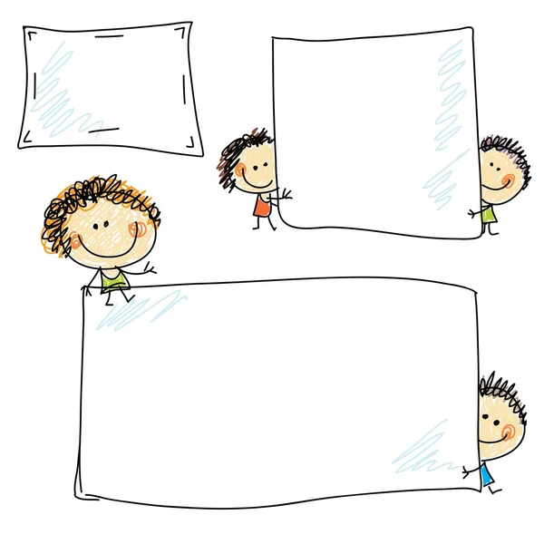 Little kids with blank signboards — Stock Vector