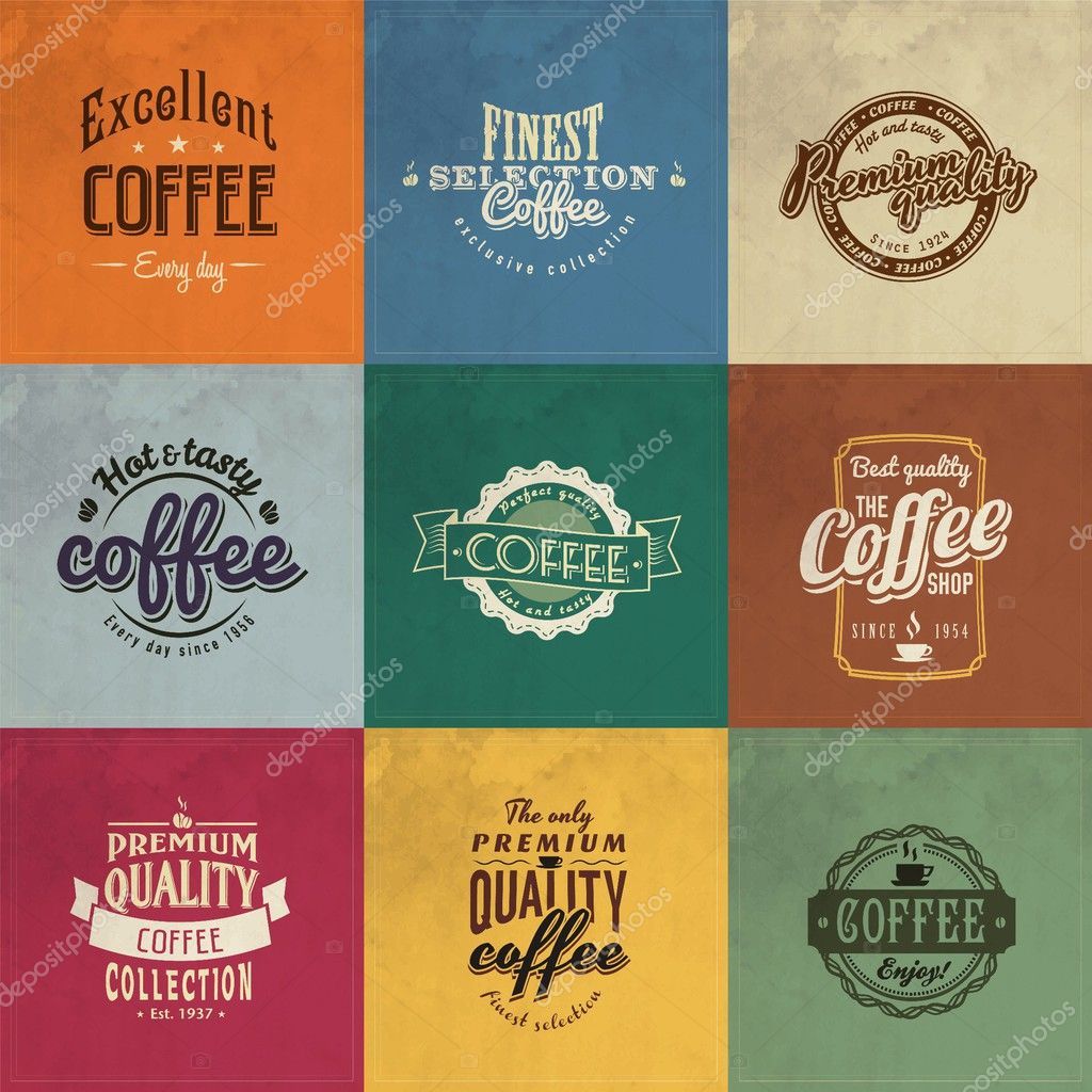 Set of vintage retro coffee badges and labels