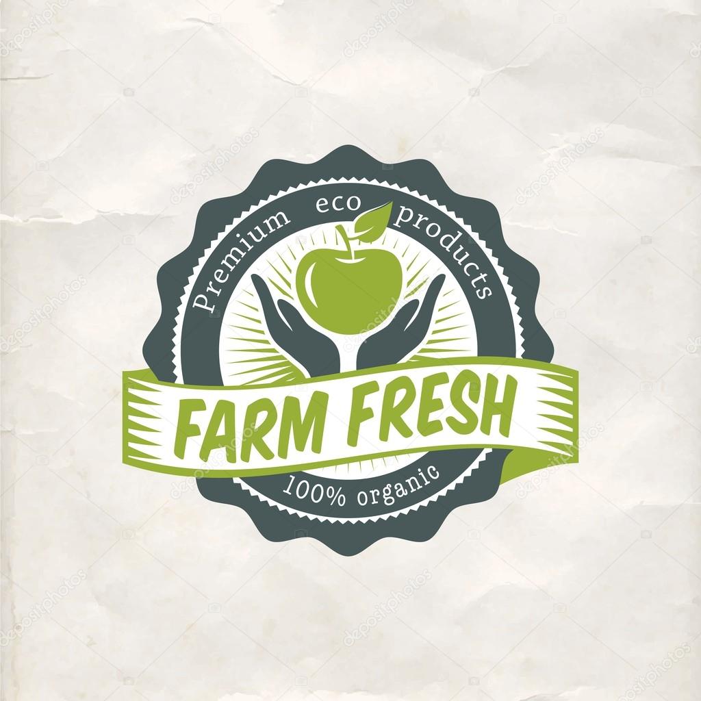 Vintage eco green sticker label of healthy organic natural farm fresh food