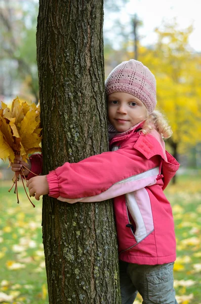 Dívka s podzimní listí — Stock fotografie