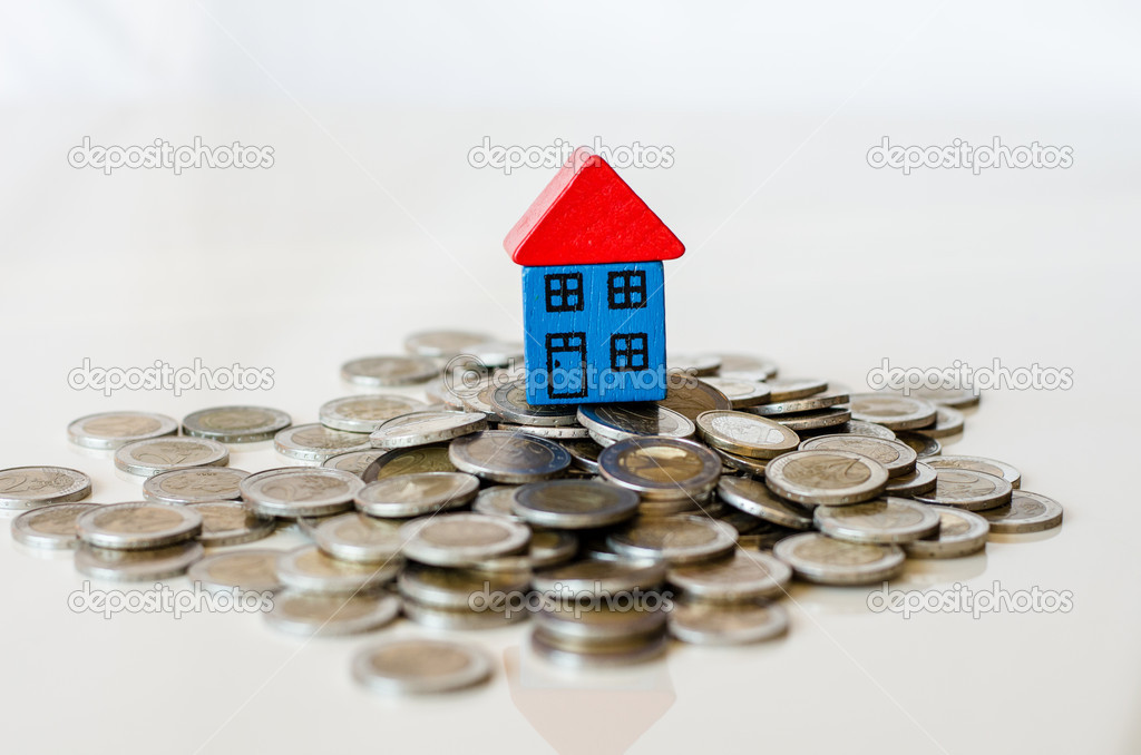 coins and house standing on it