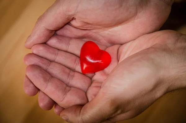 Corazón rojo en la mano — Foto de Stock