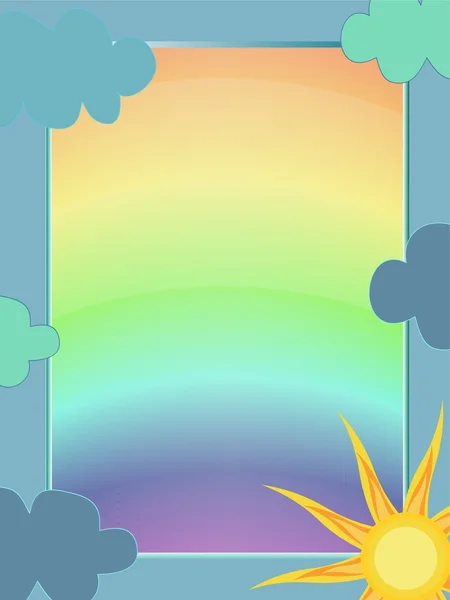Nuages, soleil et cadre arc-en-ciel — Image vectorielle