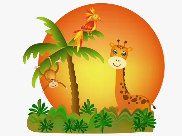 Singe, girafe et perroquet — Image vectorielle