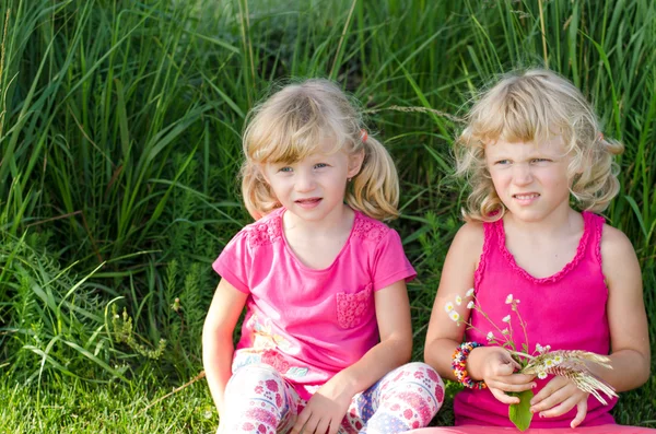 Blonda tjejer på gräs — Stockfoto