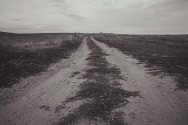 Kırsal yol ve mavi gökyüzü ile muhteşem bir monichrome arazisi