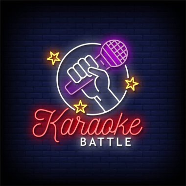 Karaoke savaşı neon ışığı, neon stili illüstrasyon