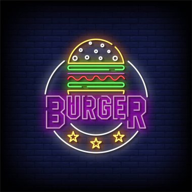 Burger Neon İşaret Biçimi Metin Vektörü